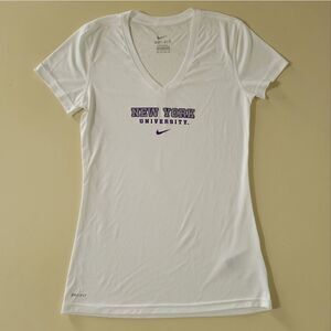 Nike Women's White Dri-FIT New York University V-neck Short Sleeve Tshirt